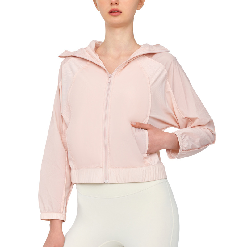 New Mesh Zipper Hooded Fitness Top Women's Lightweight Breathable Detachable Big Brim Sports Yoga Jacket