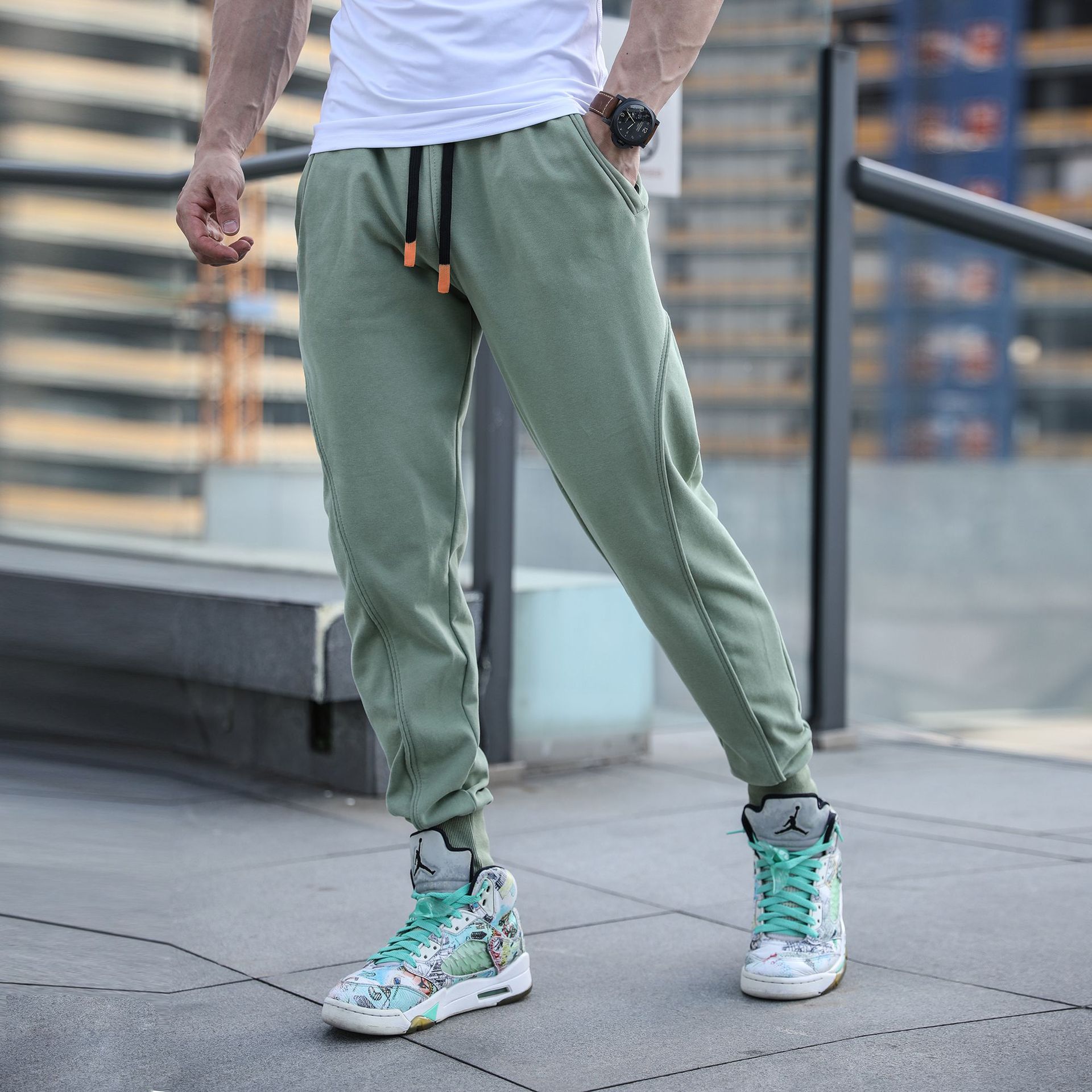 2023 Spring Men's Casual Daily Outdoor Foot-binding Cropped Pants Thin Sports Casual Fashionable Wear New Style Hair