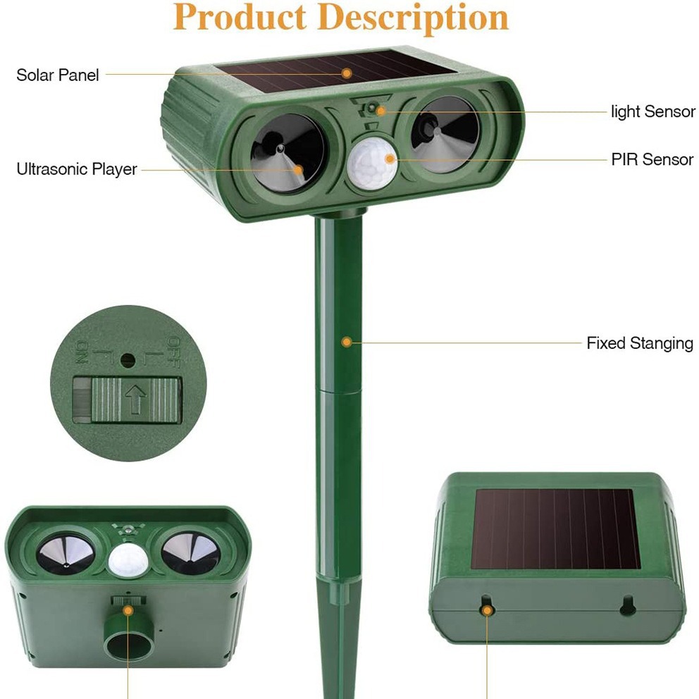 Upgrade Infrared Flash Multi-frequency Bird Repellent Solar Ultrasonic Animal Repellent Mouse Repellent