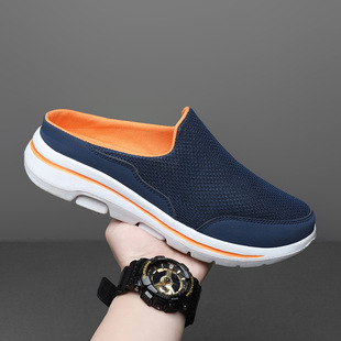 Cross-border New Large Size Casual Shoes Women's Shoes Half-support Single-layer Shoes Women's Flat Slip-on Mesh Breathable Sandals Without Heel