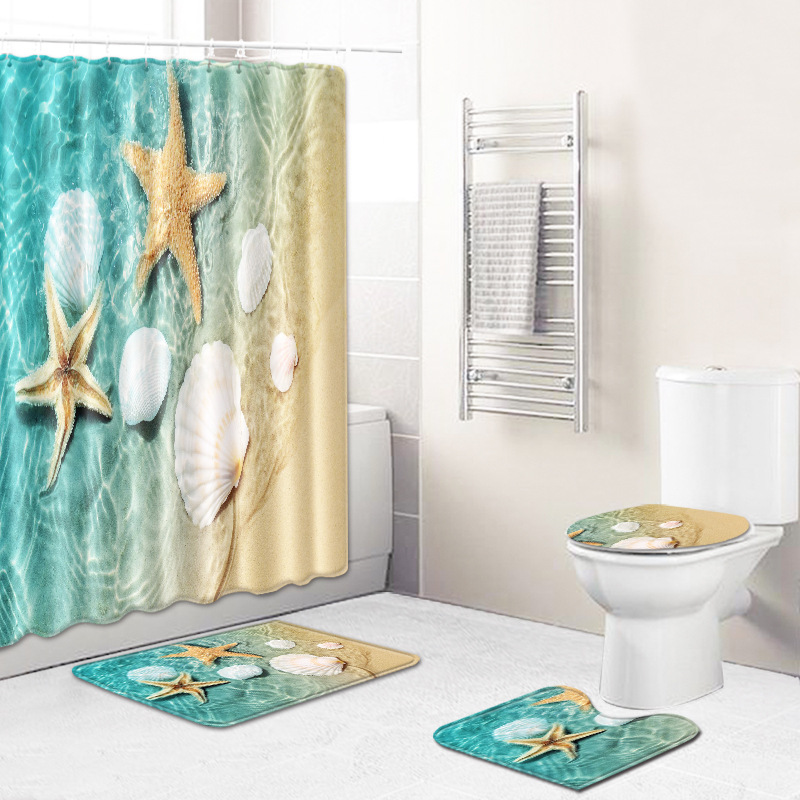 Factory direct shell waterproof shower curtain mat bathroom four-piece cross-border AliExpress Amazon a minimum order 03