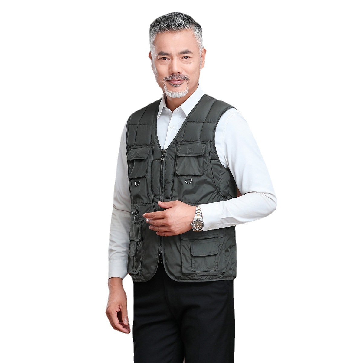 Middle-aged and elderly thickened warm multi-pocket cotton vest autumn and winter multi-pocket cotton vest dad style factory direct sales
