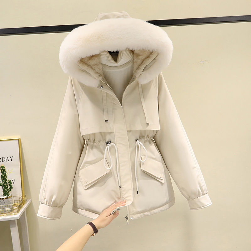 Parker Women's Fleece-lined Thickened Jacket 2023 Winter New Korean Style Petite Cotton-padded Coat Down Cotton-padded Coat
