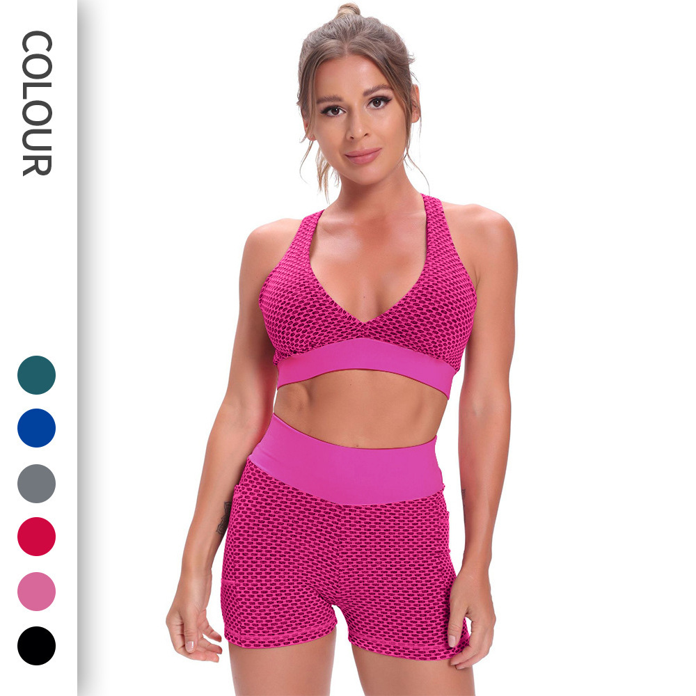European and American Yoga suit Women's Sexy Bra Top High Waist Hip Peach Yoga Shorts