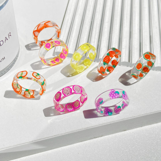 Han Zhishang Amazon New Articular Ring Women's European and American Cross-border Creative Personalized Summer Fruit Resin Ring