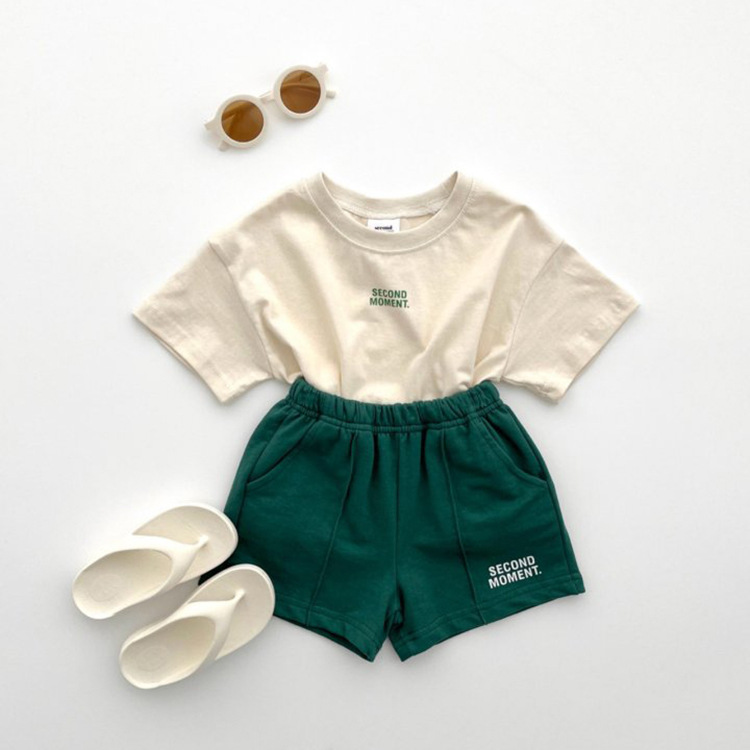 Summer New Korean Style Casual Simple Thin Short-sleeved Shorts for Boys and Girls Children All-match Two-piece Suit
