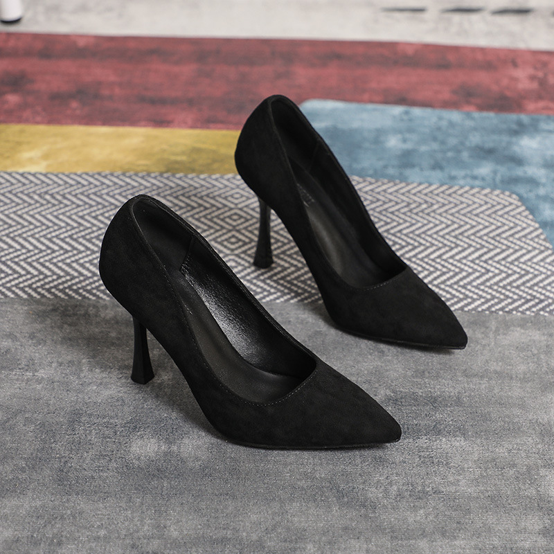 316-60 small size suede high heels women's 3 thin heel work shoes large size women's shoes 41 43 plus fat widened single shoes