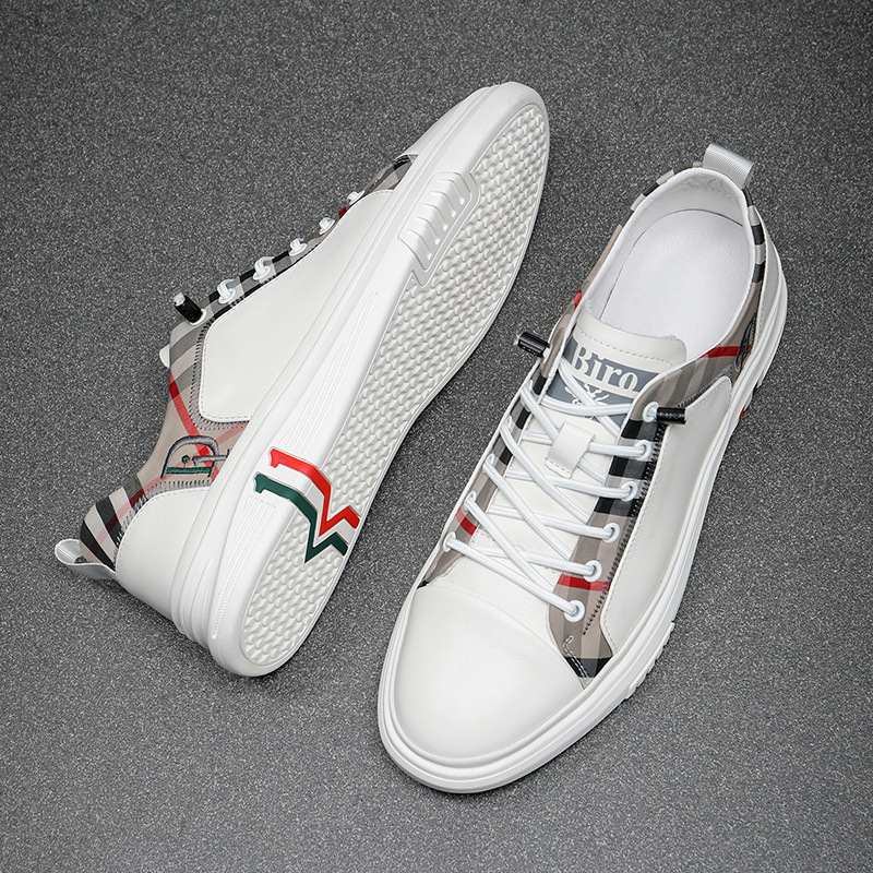 Spot fast a generation of new trend casual white shoes casual leather shoes men's fashion plaid shoes men