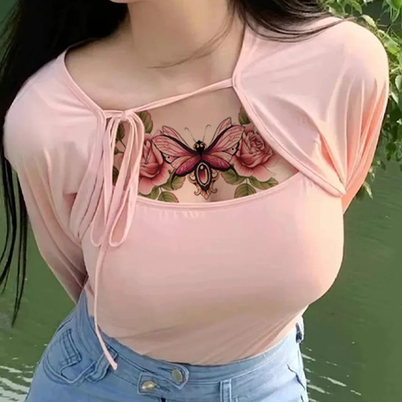 2023 new cross-border color Garland tattoo sticker clavicle chest in Europe and America scars arm tattoo stickers