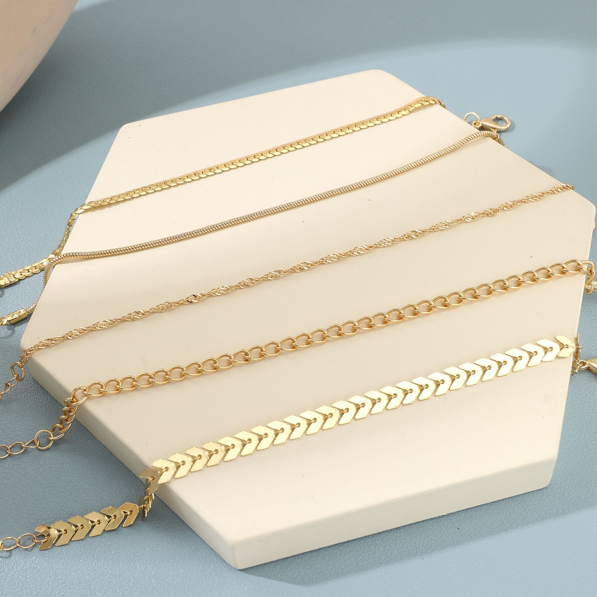 new personalized aircraft chain bracelet creative multi-layer stacked wearing thick chain bracelet set of 5 _voghion.com