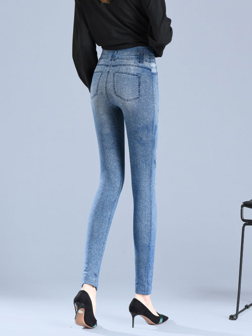 Cross-border autumn and winter imitation denim leggings women's high waist large elastic leggings plus size slim slim pants wholesale