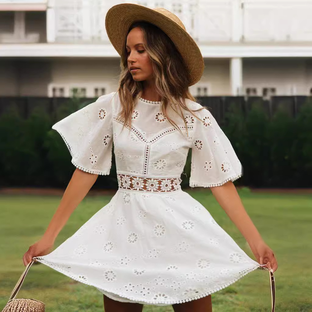 ebay2023 European and American cross-border summer new sexy backless hollow tassel imitation cotton dress for women