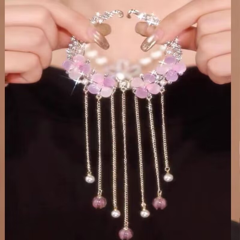 早春の新型の軽い豪華な紫晶の花のフリンジヘアクリップの後頭部の団子の頭は馬の尾を巻いて髪飾りの卸売りを掛けます。|undefined