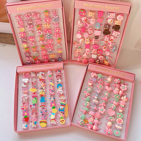 Cross Border Children Cartoon Flower Ring 50 Boxed Open Frosted Plastic Ring Birthday Gift Kindergarten
