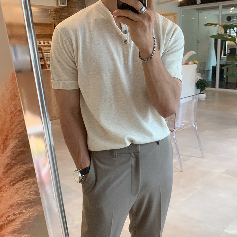 MYQ Men's Short Sleeve T-Shirt Korean Style Trendy Summer Thin Slim Half Sleeve Top Ice Silk Knitted Underwear