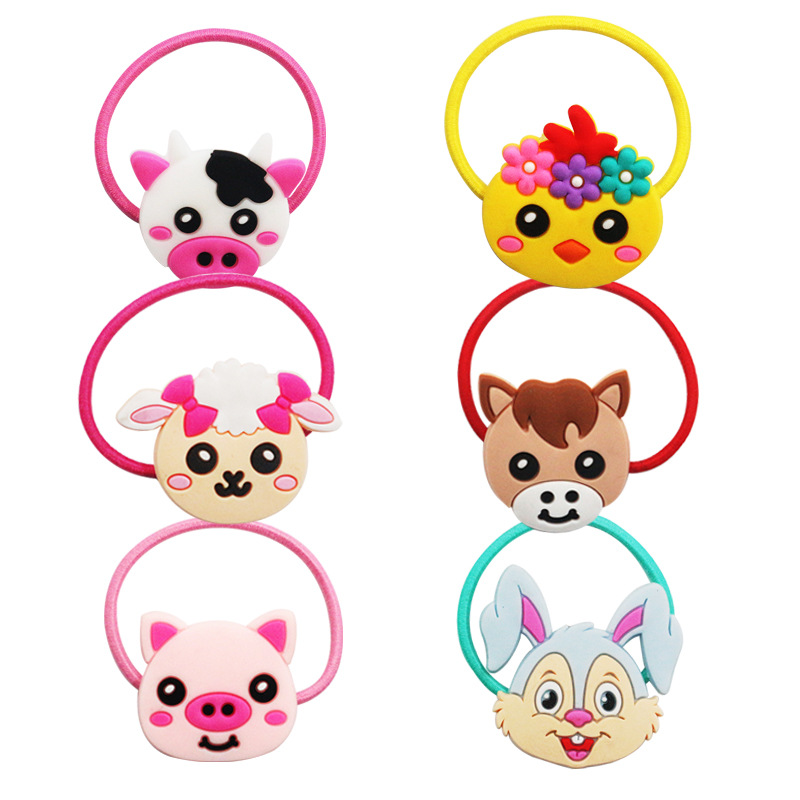 New cross-border children's hair accessories PVC animal farm rubber band children's hair ring girl's head rope