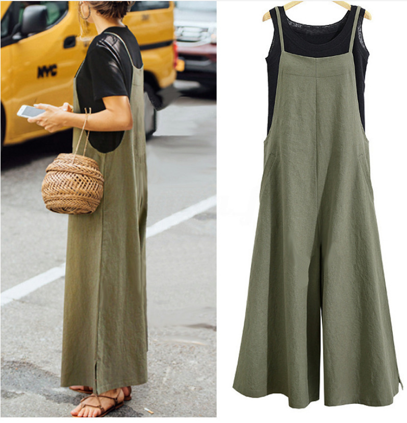 EBAY Hot Selling Foreign Trade European and American Women's Loose Wide Leg Pants Casual Jumpsuit