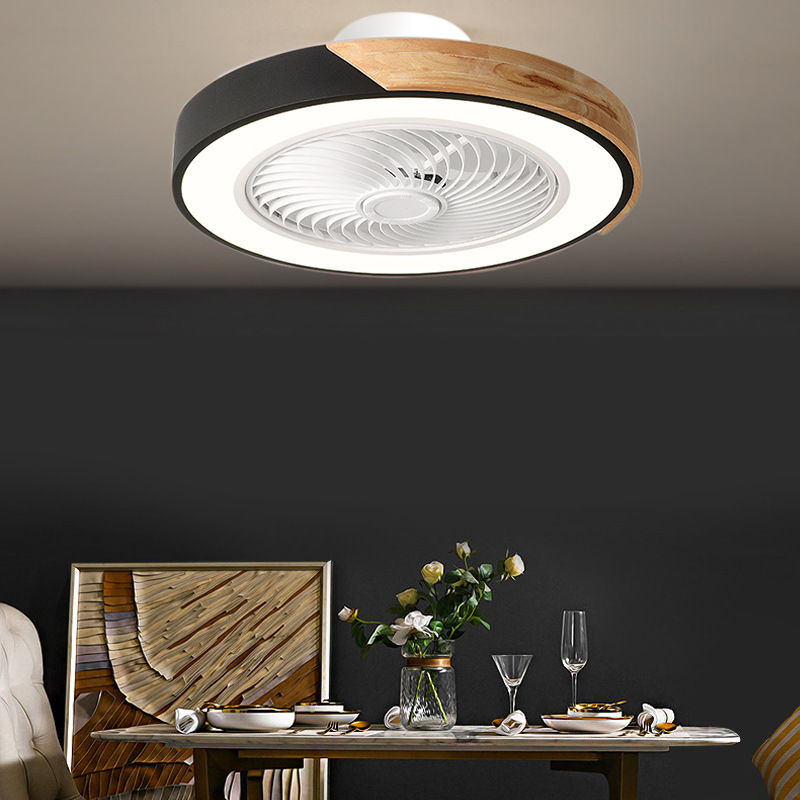 New fan lamp silent bedroom lamp ceiling lamp with fan chandelier Nordic intelligent invisible ceiling fan lamp dining room lamp