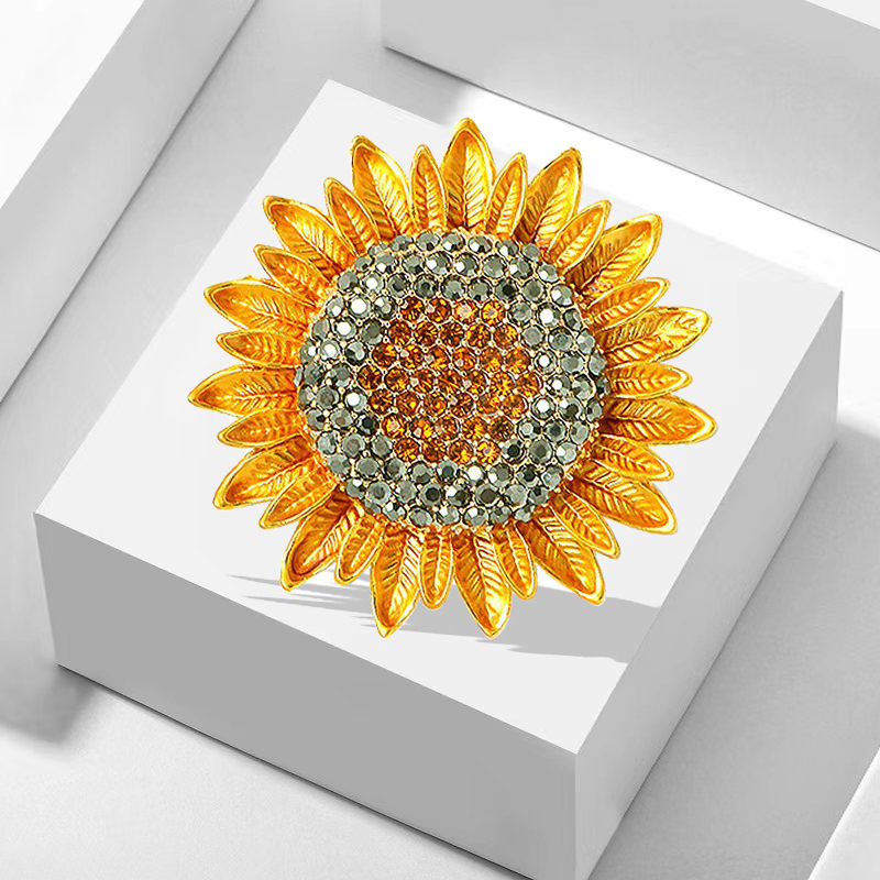 Blue Hao enamel sunflower rhinestone brooch Diamond plant flower brooch corsage fashion alloy jewelry