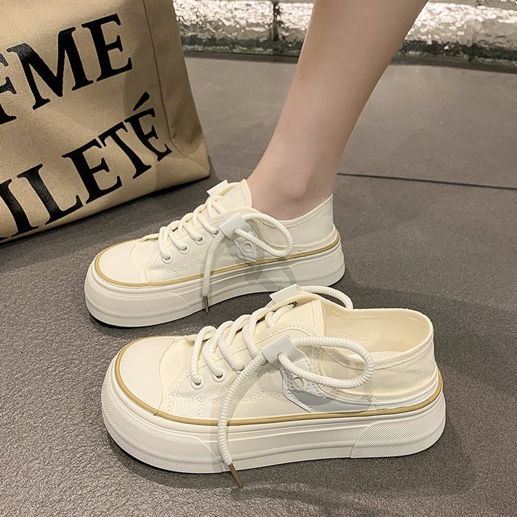 White Canvas Shoes Women's 2023 New Arrival Spring and Autumn ulzzang All-Match Niche Design Star Flat Skateboard Shoes