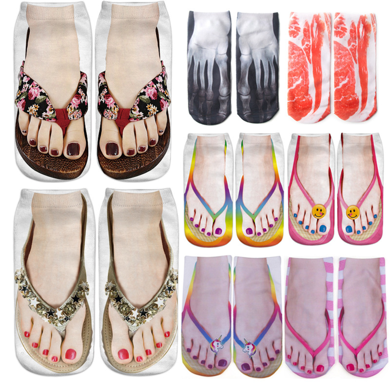 Explosions TEMU cross-border foreign trade flip-flops socks 3D three-dimensional printing fun socks nails canvas shoes nail socks