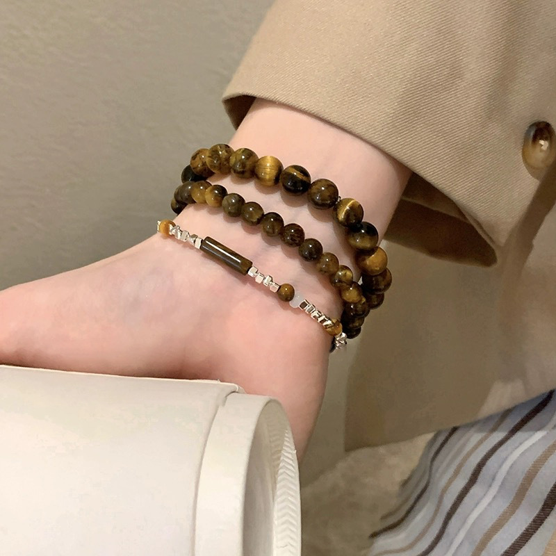 Broken silver tiger eye stone spliced ​​beaded bracelets for women, autumn and winter niche retro handwear, student couple personalized bracelets