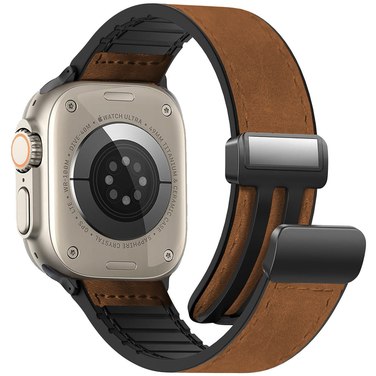 Applicable to Apple Apple Watch1-9 generation ultra silicone Leather Magnetic buckle strap Crazy Horse leather strap