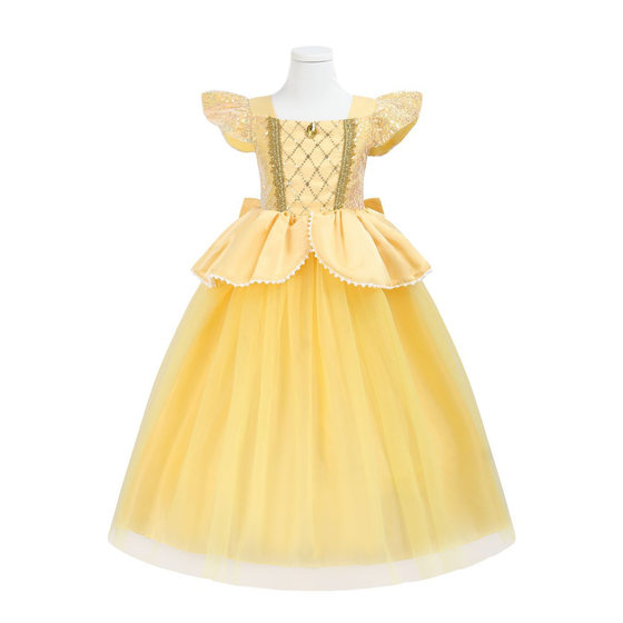 European and American Belle Princess Dress Mesh Puff Dress Sequin Bow Party Dress 2024