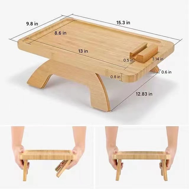 Wooden lazy sofa tray rotating with mobile phone tablet bracket dinner plate breakfast plate dessert foldable tray