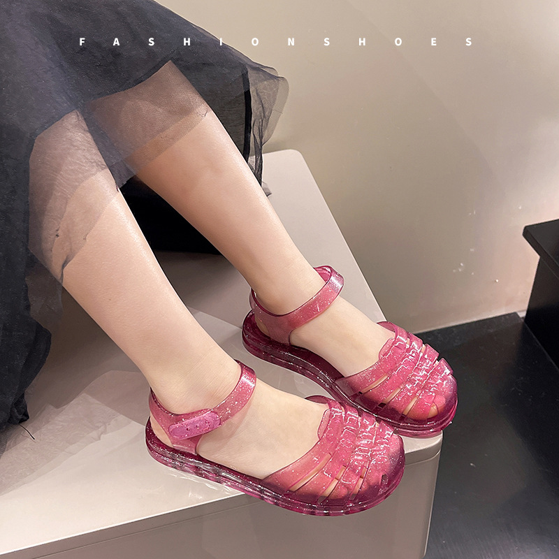 Summer new Joker children slippers girls jelly shoes Crystal Princess baby soft sole shoes beach shoes