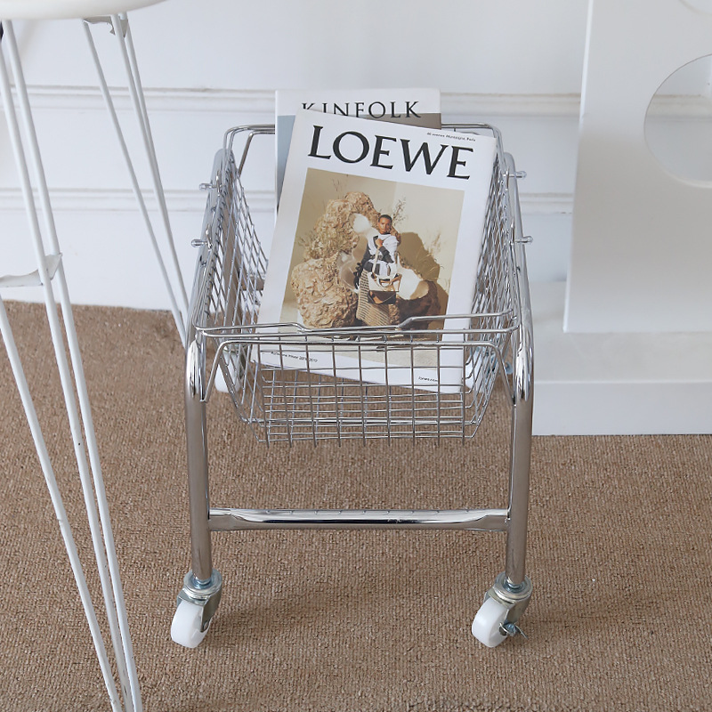 Snack Storage Basket Mobile Cart Storage Rack Red Riding Book Same Style Handle Shopping Basket Home Dormitory Artifact