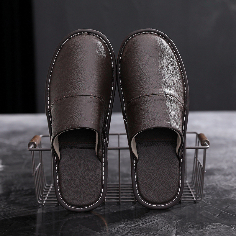 Genuine Leather home cotton slippers men's autumn and winter home indoor waterproof non-slip thick bottom couple full cowhide slippers women's winter