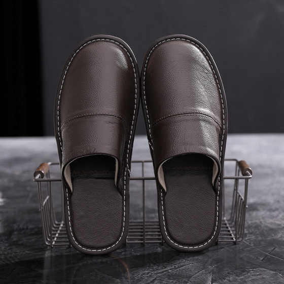 Genuine Leather home cotton slippers men's autumn and winter home indoor waterproof non-slip thick bottom couple full cowhide slippers women's winter