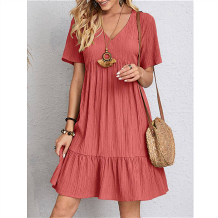 2023 European and American women's clothing Amazon popular summer loose casual short sleeve elegant dress 7 colors 6 size in stock