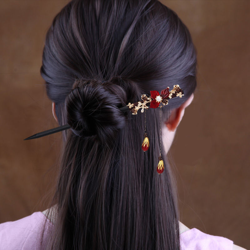 Imitation Ebony Wood Hairpin Tassel Step Shake Hairpin Children's Antique Headdress Disc Hair Han Clothing Accessories Ancient Clothing Hair Hairpin Hair Accessories