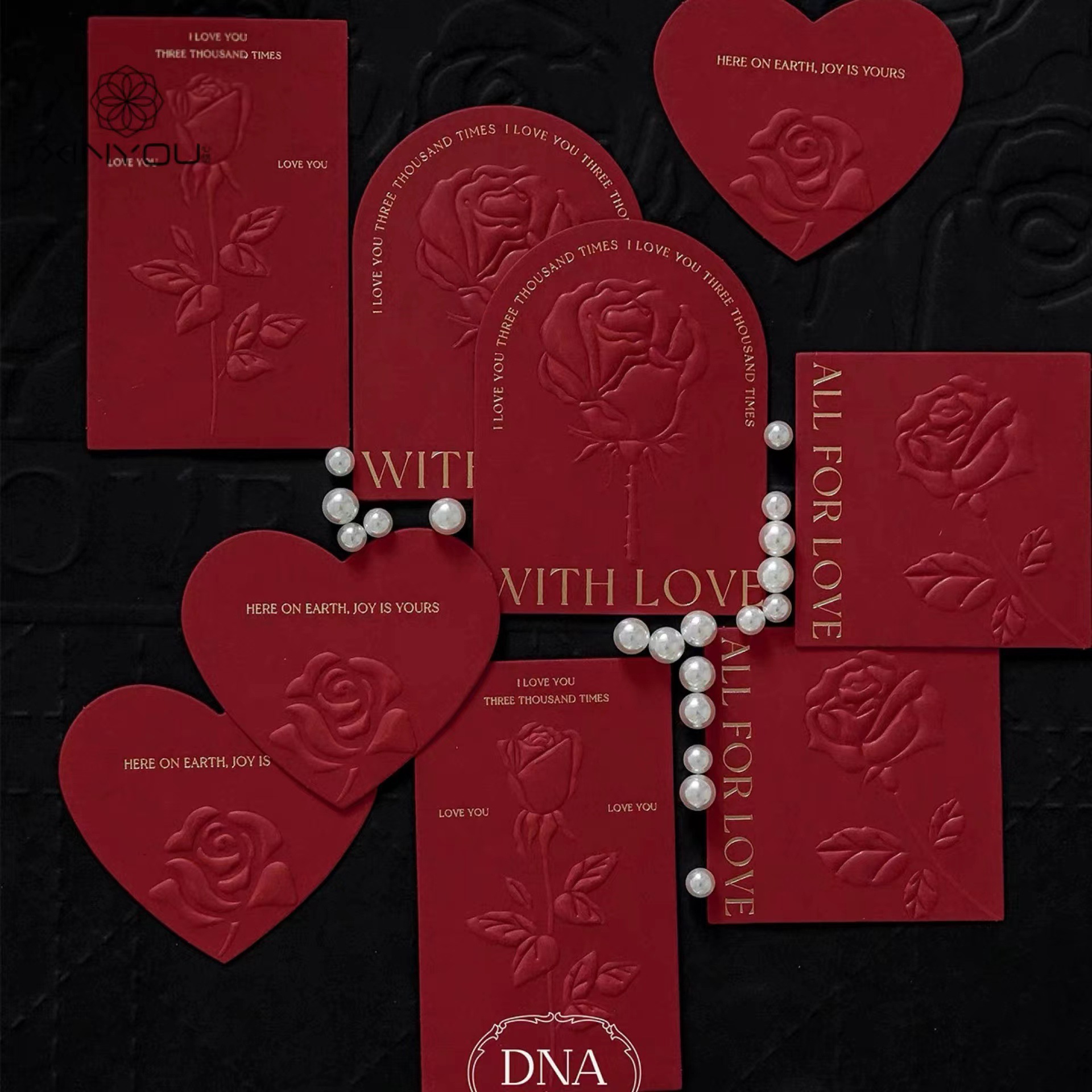 Qixi love embossed rose card special-shaped decorative greeting card Valentine's Day confession paper card