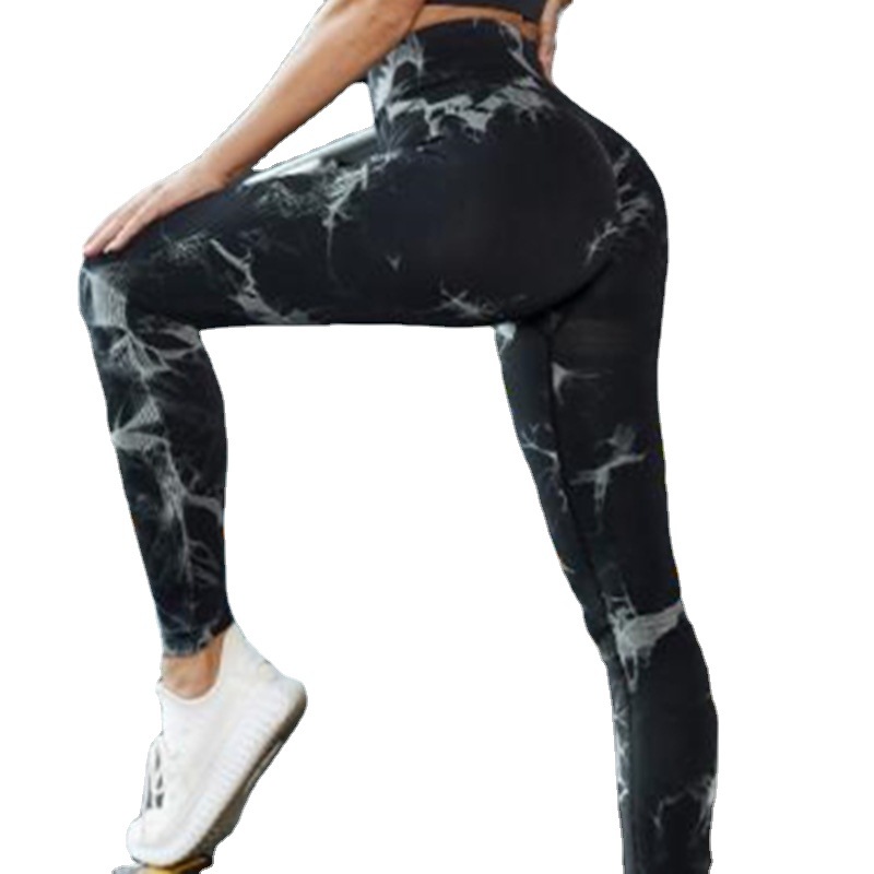 Yoga Tie-up Tie-dye European and American Peach Hip Fitness Pants High Waist Hip Sports Pants Hip Yoga Pants