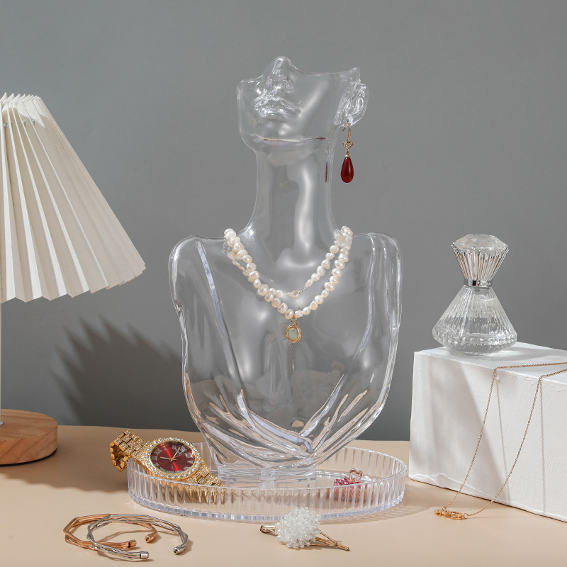 Plastic high-grade jewelry model portrait necklace display rack earring rack jewelry rack storage and finishing props with tray