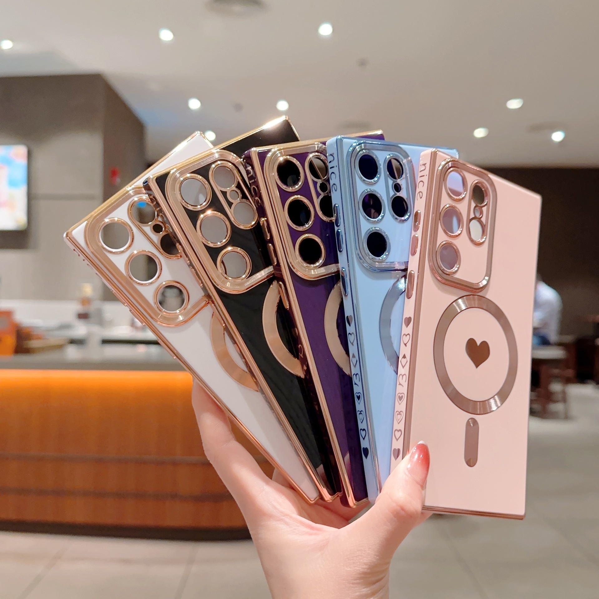 Suitable for Samsung S24U brushed magnetic plating side heart S21U wireless charging eye-protection phone case