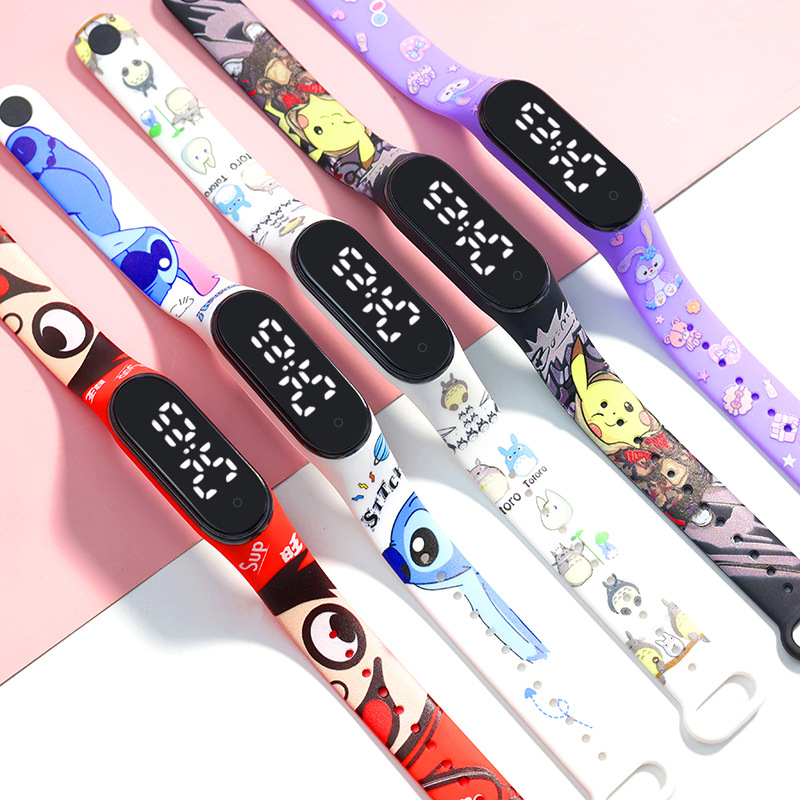in stock Wholesale Cool Cartoon Printing Waterproof LED Electronic Watch White Light Touch Waterproof for Primary and Secondary School Students