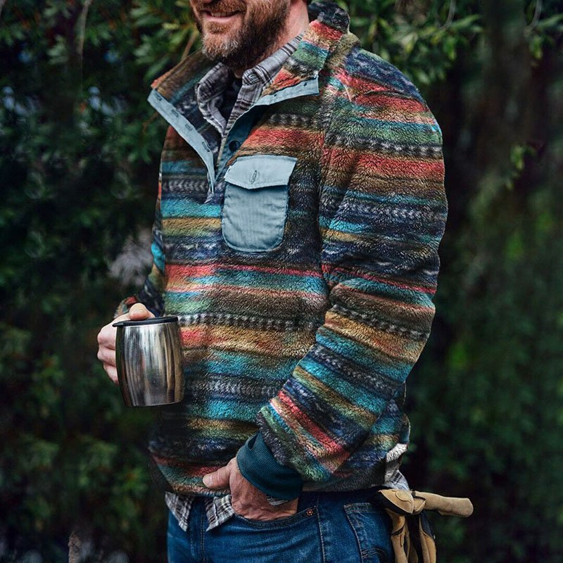 2022 foreign trade independent station autumn and winter men's European and American leisure flannel plush sweater button pocket sweater