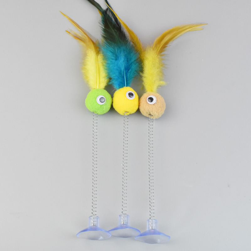 Feather Cat Wand Adhesive Spring Cat Toy Swing Spring Cat Wand Cat Fur Ball