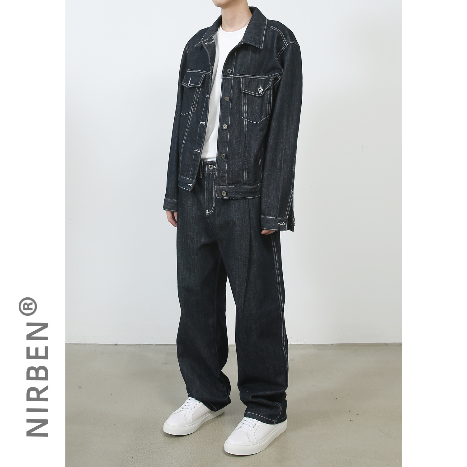 nirben Cowboy | Han Feng Primary Color Cowboy Jacket Men's Tide Brand Fried Street Loose Torre Pants Jeans Set
