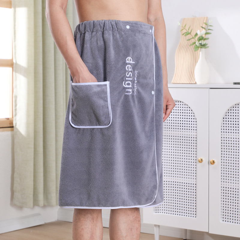 Men's bath skirt bath towel can be worn and wrapped coral fleece thick absorbent quick-drying embroidery cross-border adult bath skirt wholesale