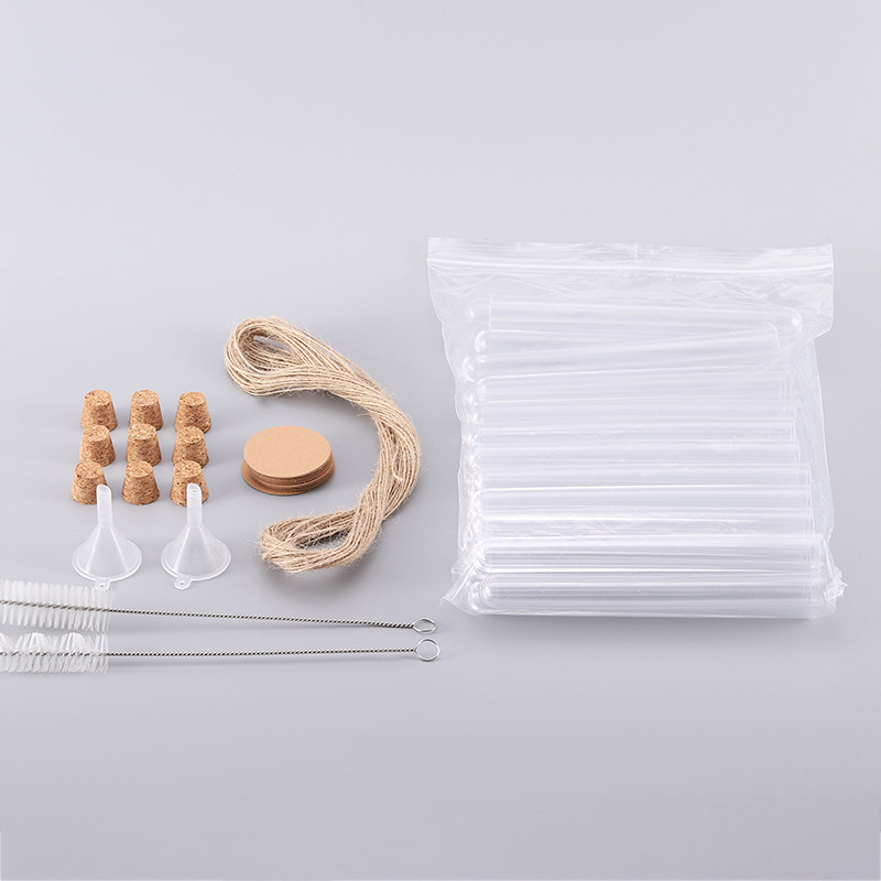 10mlPS transparent plastic test tube combination set with cork outer diameter 15*100 with brush funnel cotton rope label
