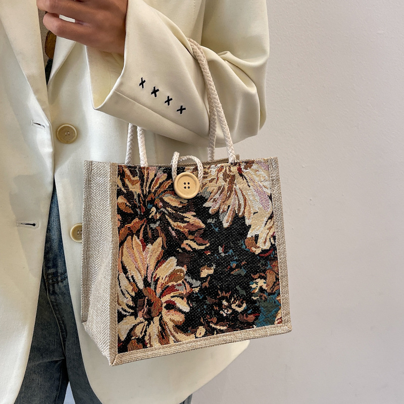 Student's Korean-style Handbag Women's Fashion Linen Lunch Bag New Japanese ins Canvas Hand Lunch Box Bag