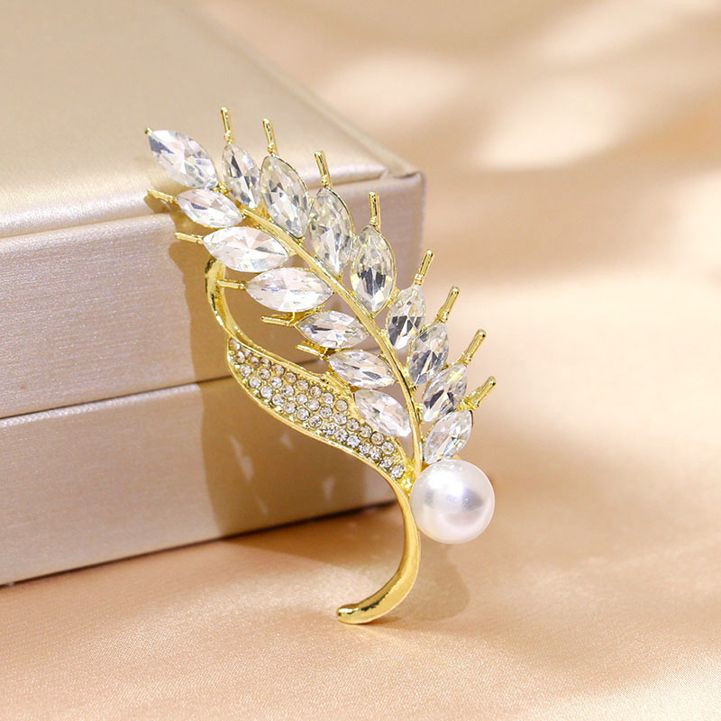 Korean Style Fashionable Elegant Crystal Wheat Ear Brooch Elegant All-Match Pearls and Diamonds Women's Pin Silk Towel Buckle Dual-Use