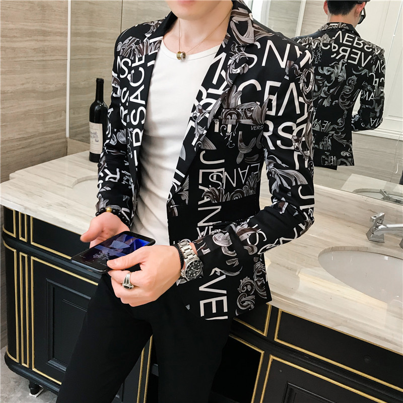 2022 Spring and Autumn new fashion trendy men's letter printed small suit floral suit men's suit wholesale