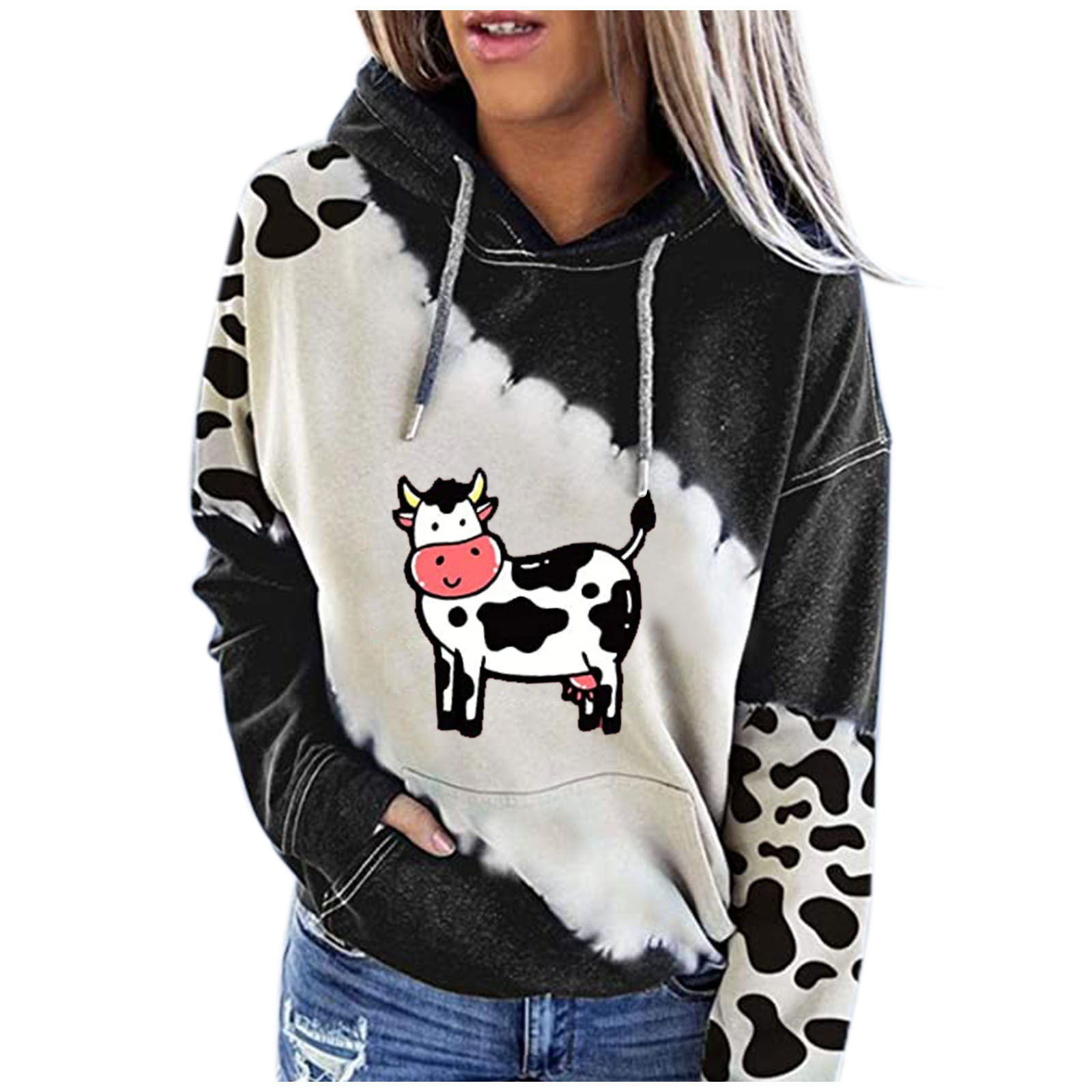 Europe and the United States cross-border foreign trade for Amazon new cow letter printing long sleeve hooded pullover casual sweater