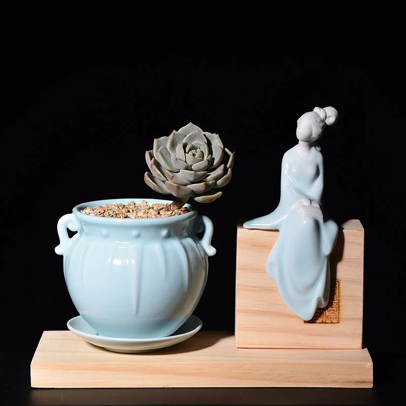 Pu Tao Tang Creative Celadon Flower Pet Tea Pet Qin Chess Painting Classical Ladies Desktop Ornaments Bonsai Simple Decorations